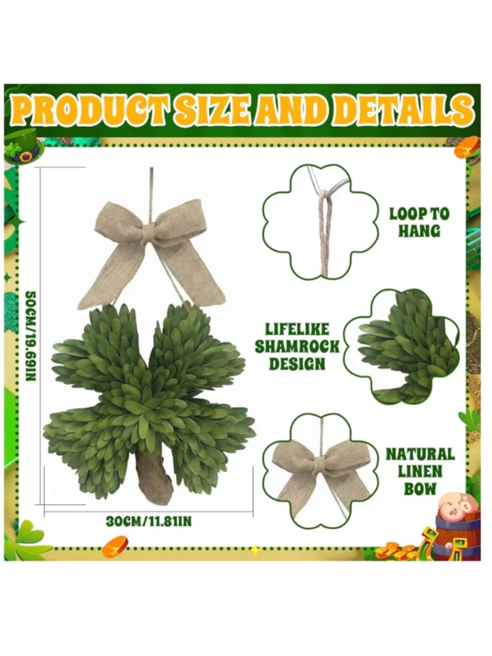 NEW 15 Inch St. Patrick's Day Decorations Shamrock Wreath